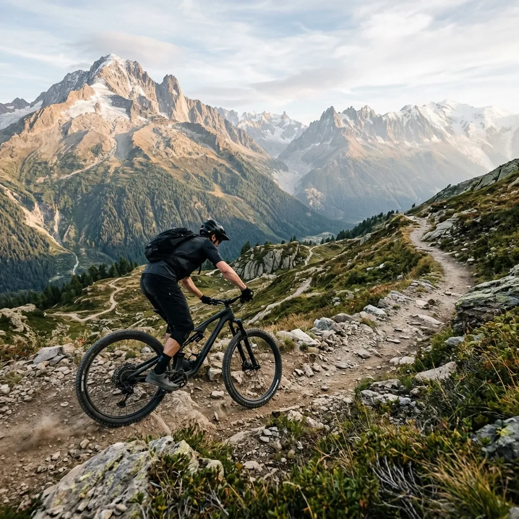 Mountain biker riding an alpine trail