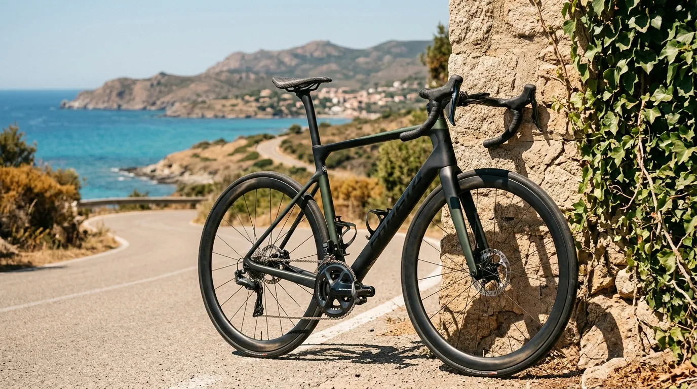 Road bike on a coastal road