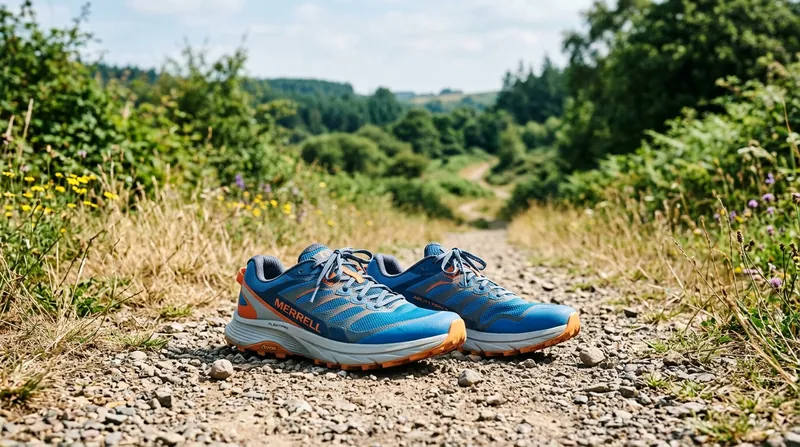 Trail running shoes on a gravel path